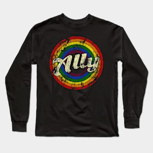 Retro Proud Ally LGBT Pride Rainbow LGBT Flag Long Sleeve T-Shirt